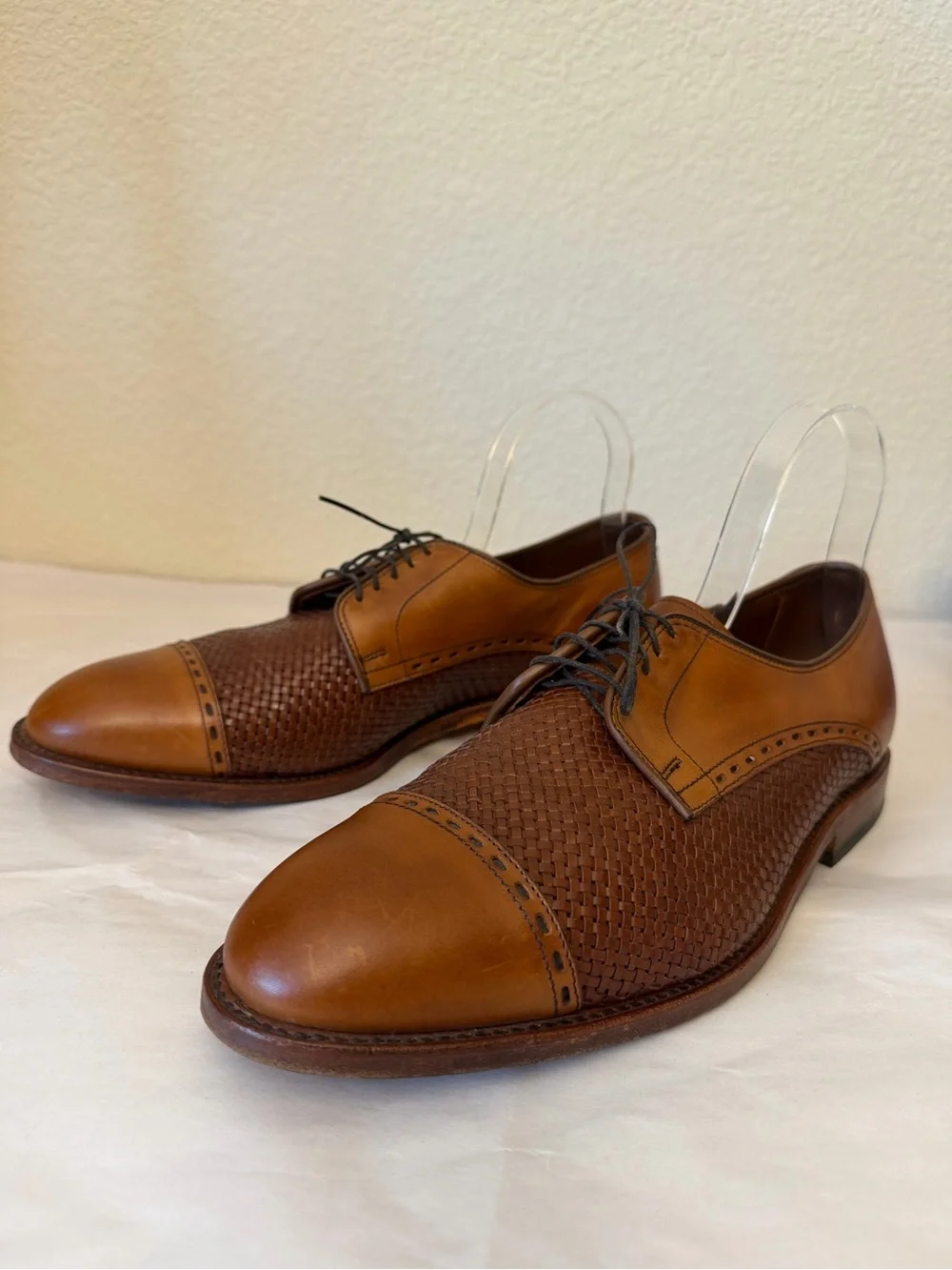 Allen Edmonds New Orleans Woven Leather Cap-Toe Derby in Tan/Brown Sz 10
